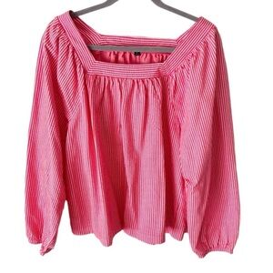 J. Crew Top Women's XL Red Square Neck Knit Seersucker Preppy Coastal AW133